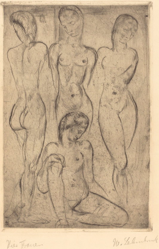 Four Women; Three Standing, One Sitting (VierFrauen; drei stehend, eine sitzend) by Wilhelm Lehmbruck (German, 1881 - 1919), 16X12"(A3)Poster Print