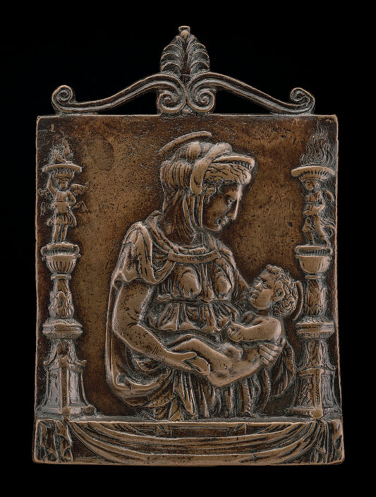 bronze//Medium brown patina by Paduan 15th Century (Madonna and Child between Two Candelabra), 16X12"(A3)Poster Print