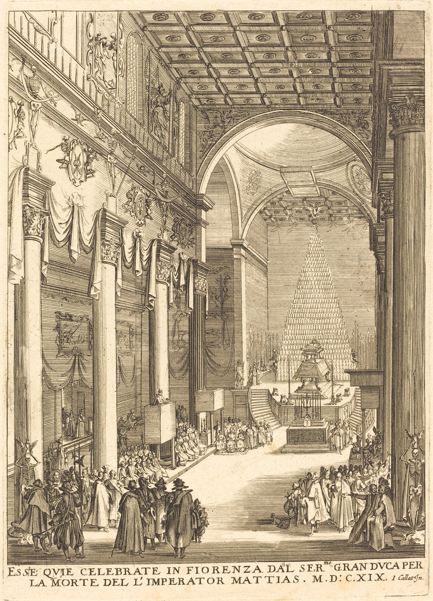 etching and engraving by after Jacques Callot (The Catafalque of the Emperor Mathias), 16X12"(A3)Poster Print
