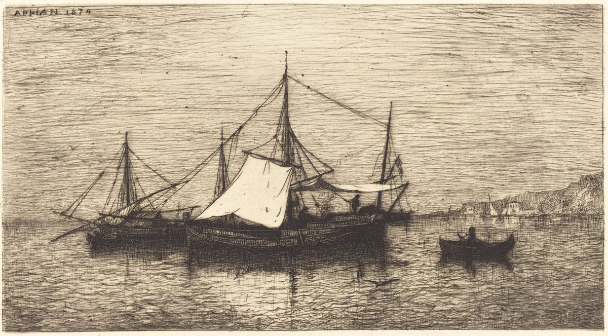 Coasting Trade Vessels, Italy by Adolphe Appian (French, 1818 - 1898), 16X12"(A3)Poster Print