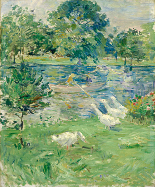 Girl in a Boat with Geese by Berthe Morisot (French, 1841 - 1895), 16X12"(A3)Poster Print