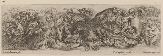 Ornamental Frieze with Leopard by Stefano Della Bella (Italian, 1610 - 1664), 16X12"(A3)Poster Print