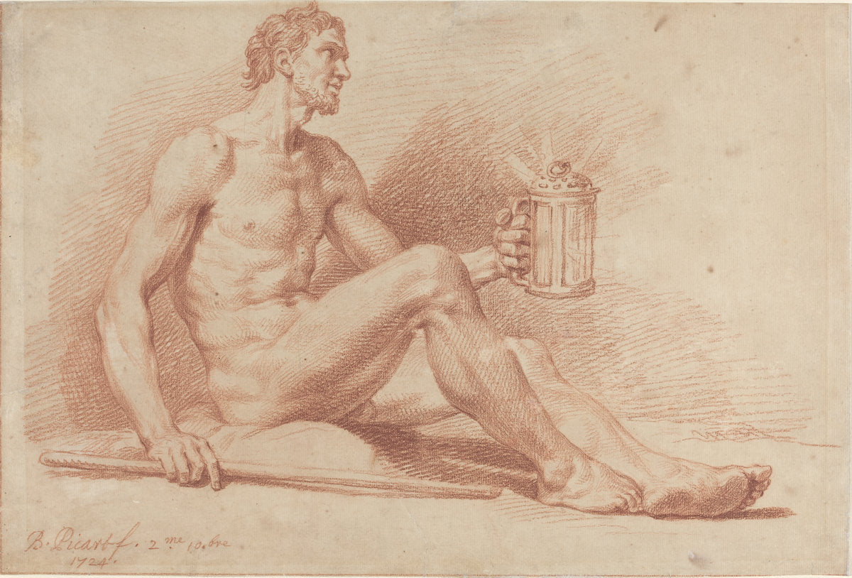 Male Nude with a Lamp (Diogenes) by Bernard Picart (French, 1673 - 1733), 16X12"(A3)Poster Print