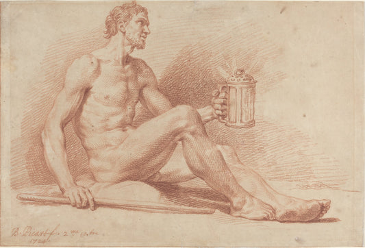 Male Nude with a Lamp (Diogenes) by Bernard Picart (French, 1673 - 1733), 16X12"(A3)Poster Print