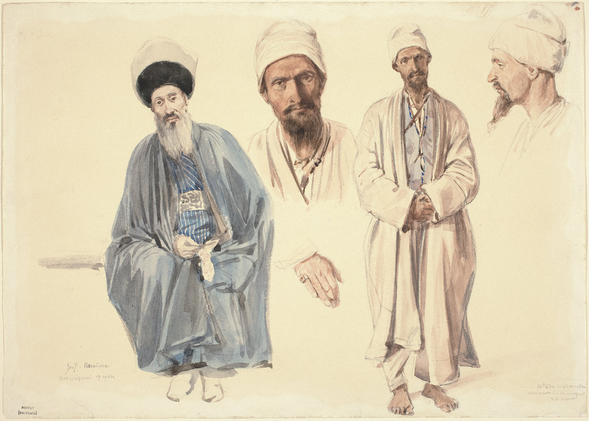 An Elderly Jew and a Muslim Tartar in the Crimea by Auguste Raffet (French, 1804 - 1860), 16X12"(A3)Poster Print
