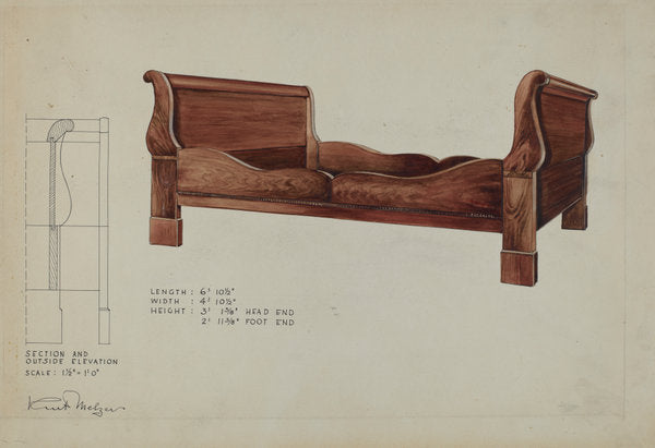 Sleigh Bed by Kurt Melzer (American, active c. 1935), 16X12"(A3)Poster Print