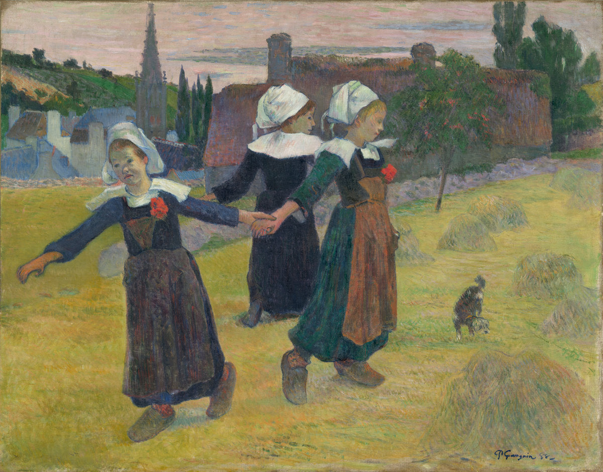 Breton Girls Dancing, Pont-Aven by Paul Gauguin (French, 1848 - 1903), 16X12"(A3)Poster Print