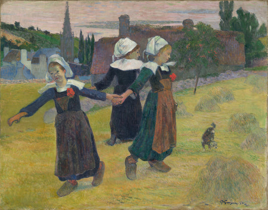 Breton Girls Dancing, Pont-Aven by Paul Gauguin (French, 1848 - 1903), 16X12"(A3)Poster Print
