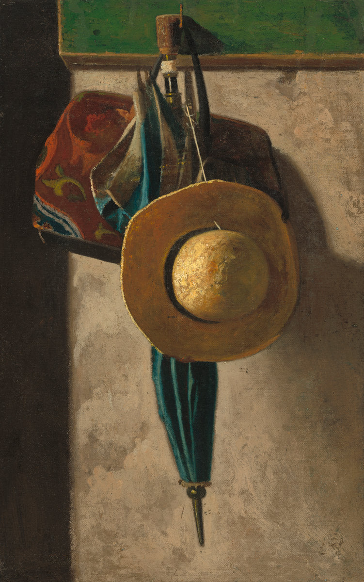 Straw Hat, Bag, and Umbrella by John Frederick Peto (American, 1854 - 1907), 16X12"(A3)Poster Print