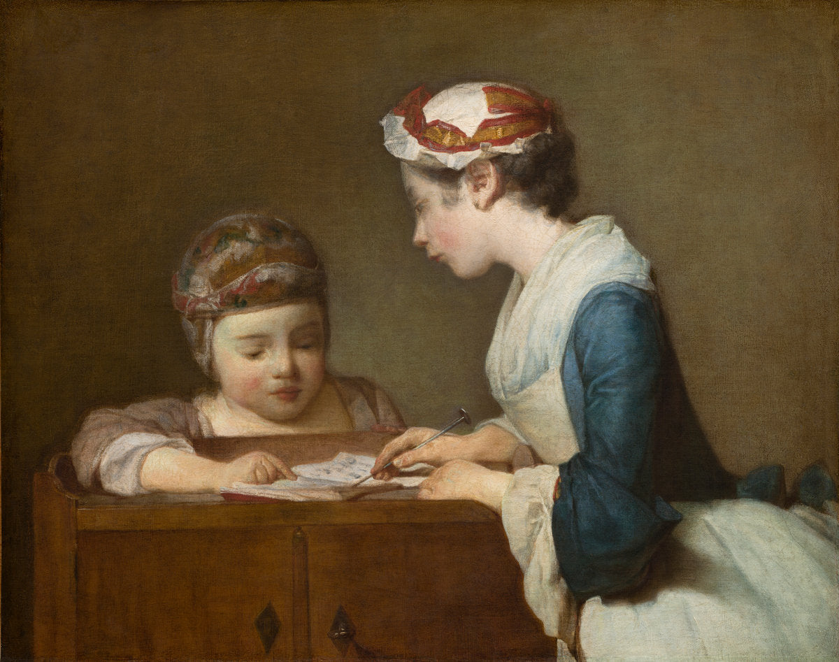 The Little Schoolmistress by Jean Siméon Chardin (French, 1699 - 1779), 16X12"(A3)Poster Print