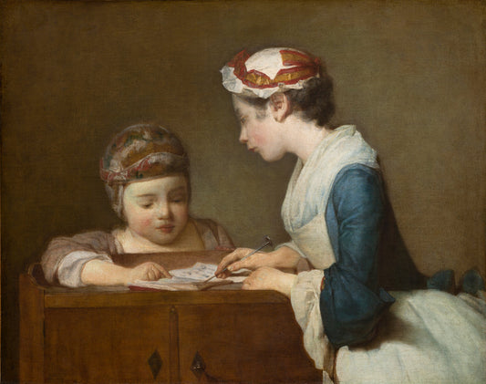 The Little Schoolmistress by Jean Siméon Chardin (French, 1699 - 1779), 16X12"(A3)Poster Print