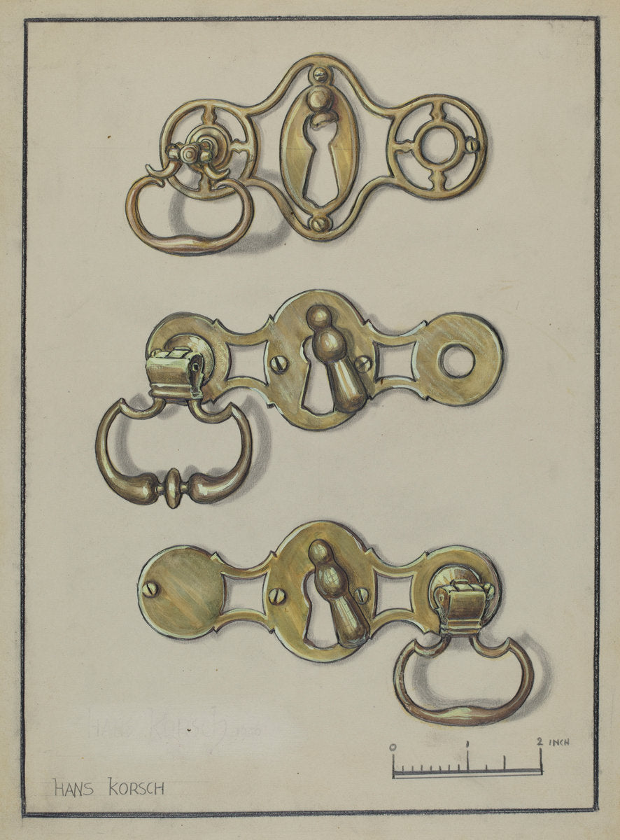 Three Door Handles by Hans Korsch (American, active c. 1935), 16X12"(A3)Poster Print