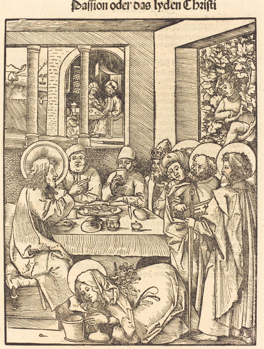 Mary Magdalen Washing Feet of Christ by Hans Wechtlin I (German, 1480/1485 - 1526 or after), 16X12"(A3)Poster Print