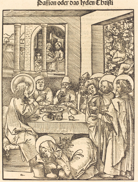 Mary Magdalen Washing Feet of Christ by Hans Wechtlin I (German, 1480/1485 - 1526 or after), 16X12"(A3)Poster Print