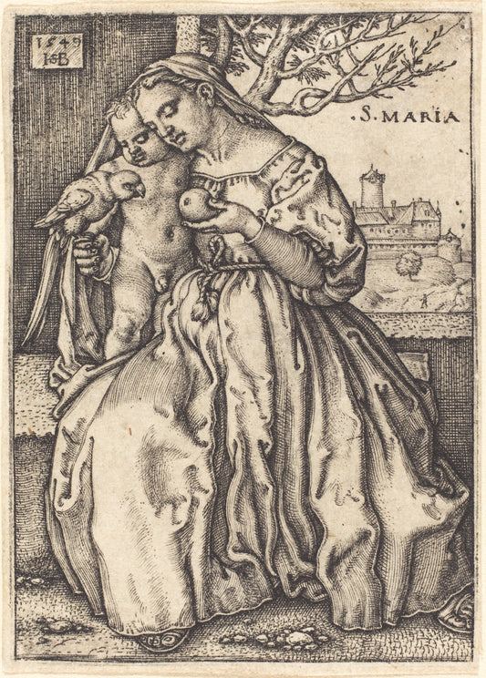 The Virgin and Child with the Parrot by Sebald Beham (German, 1500 - 1550), 16X12"(A3)Poster Print