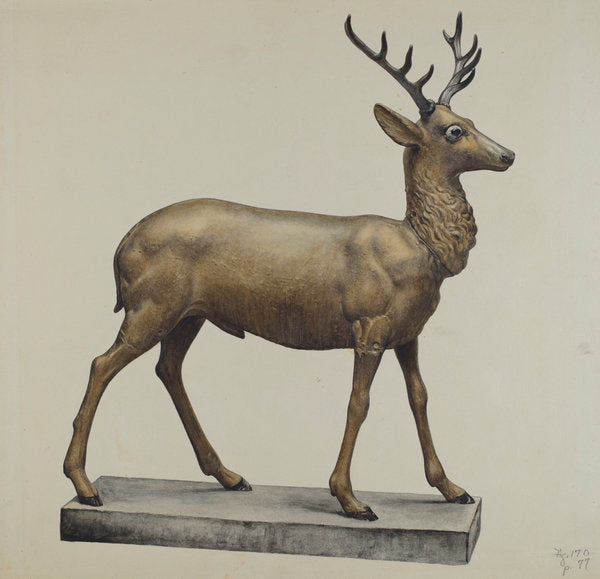 Deer Lawn Figure by Elisabeth Fulda (American, active c. 1935), 16X12"(A3)Poster Print
