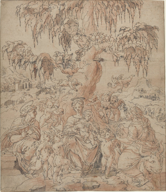 Madonna and Child with Saints John and Luke by Jean Cousin the Younger (French, c. 1522 - c. 1594), 16X12"(A3)Poster Print
