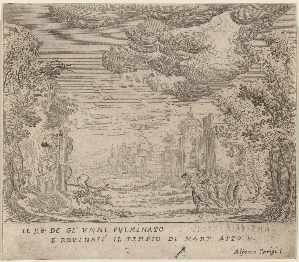 The Striking of the King of the Huns and the Collapse of the Rule of Mart by Alfonso Parigi II (Italian, 1606 - 1656), 16X12"(A3)Poster Print