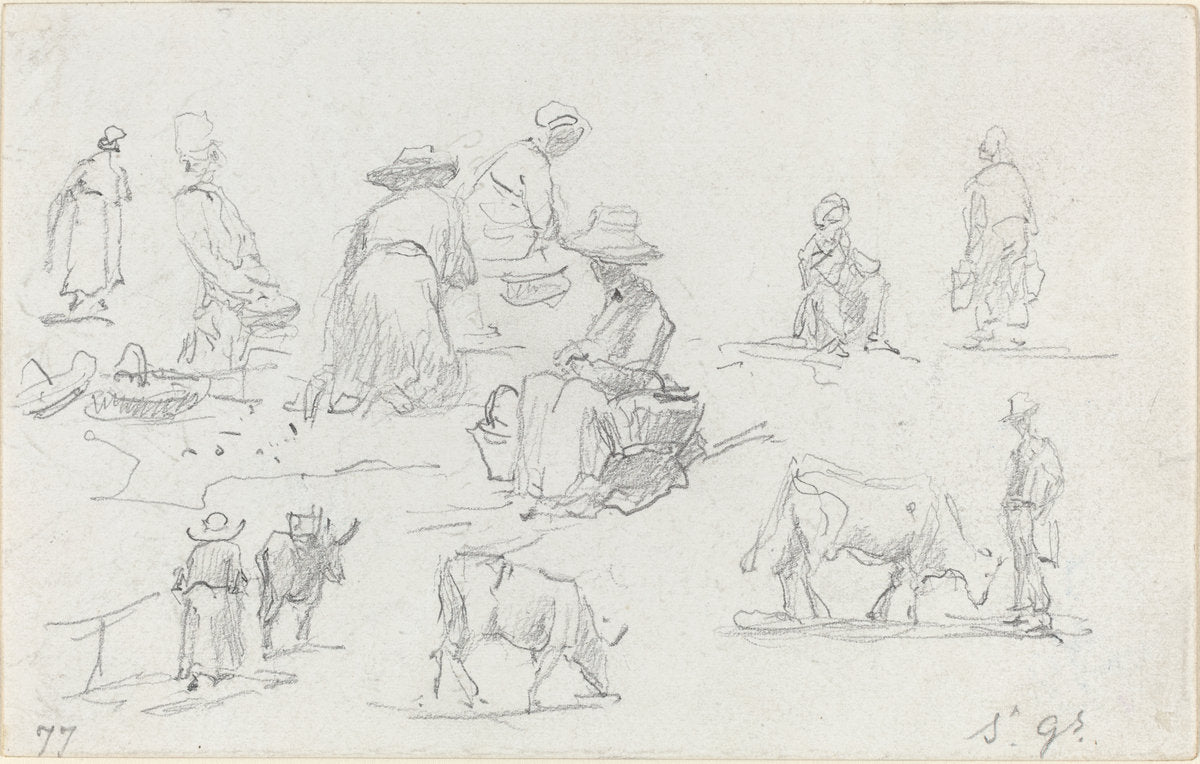Peasants and Cows [recto] by Eugène Boudin (French, 1824 - 1898), 16X12"(A3)Poster Print