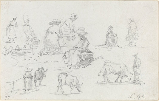 Peasants and Cows [recto] by Eugène Boudin (French, 1824 - 1898), 16X12"(A3)Poster Print
