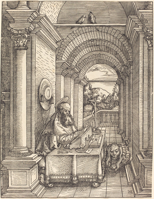 Saint Jerome Writing by Hans Springinklee (German, active 1512/1522), 16X12"(A3)Poster Print