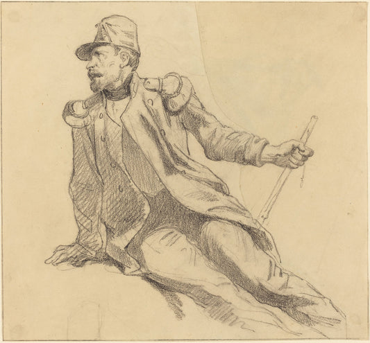 A Seated Soldier by Hippolyte Bellangé (French, 1800 - 1860), 16X12"(A3)Poster Print
