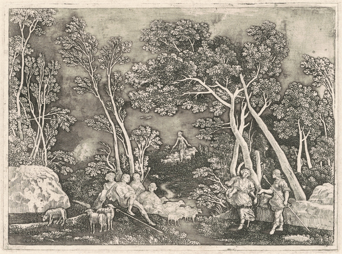 Nymphs in a Landscape by Gerhard Janssen (Dutch, 1636 - 1725), 16X12"(A3)Poster Print