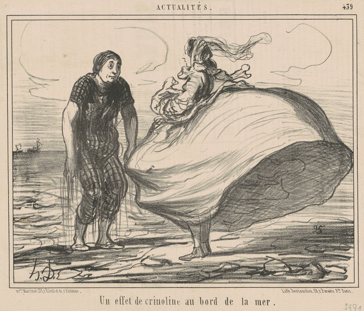 Un effet de crinoline au bord de la mer by Honoré Daumier (French, 1808 - 1879), 16X12"(A3)Poster Print