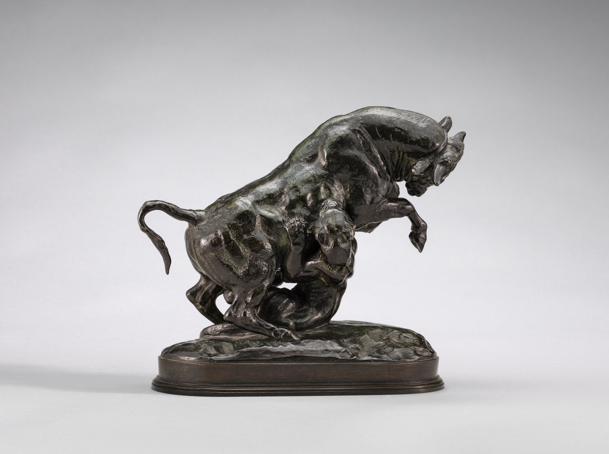 Rearing Bull with Tiger by Antoine-Louis Barye (French, 1795 - 1875), 16X12"(A3)Poster Print