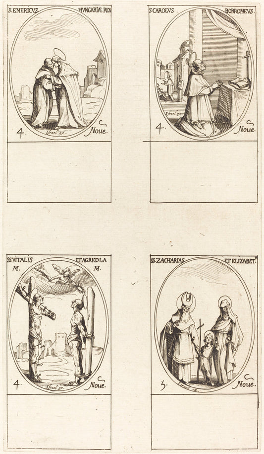 St. Emeric; St. Charles Borromeo;  St. Vitalis & Agricola; Sts. Zachary & Elizabeth by Jacques Callot (French, 1592 - 1635), 16X12"(A3)Poster Print