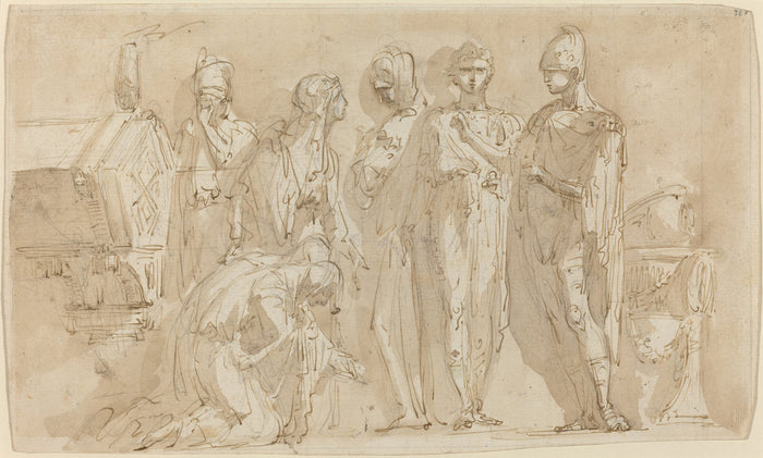 Coriolanus before the Women of Rome by Giuseppe Bernardino Bison (Venetian, 1762 - 1844), 16X12