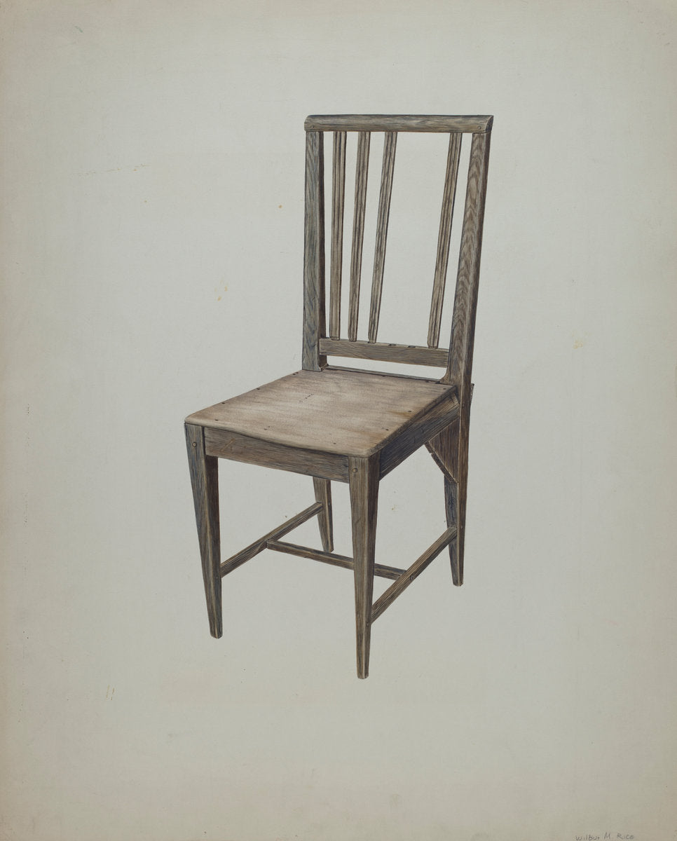 Wooden Straight Chair by Wilbur M Rice (American, active c. 1935), 16X12"(A3)Poster Print