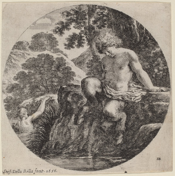 Young Satyr at the Bank of a Stream by Stefano Della Bella (Italian, 1610 - 1664), 16X12"(A3)Poster Print