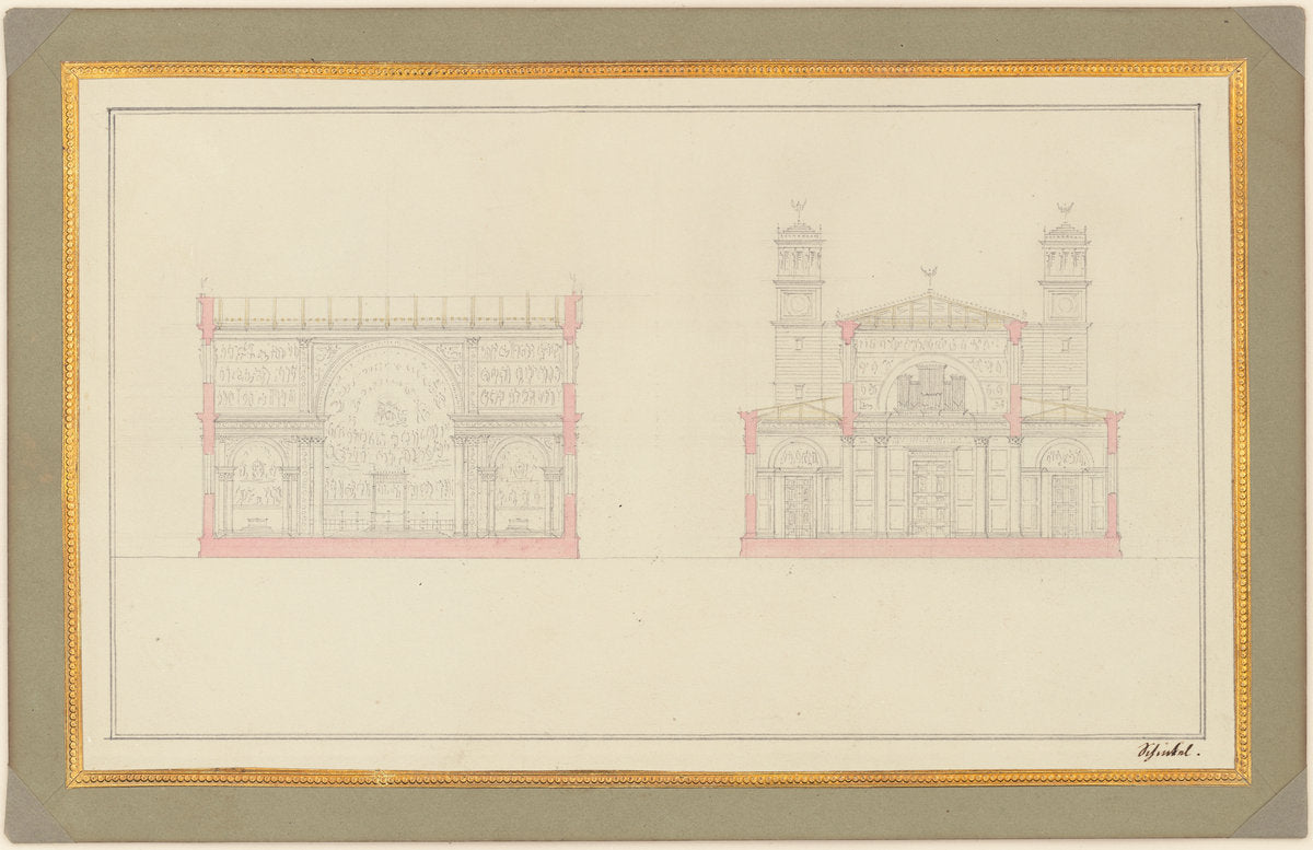 Section of the Crossing and the West End of a Cathedral for Berlin by Karl Friedrich Schinkel (German, 1781 - 1841), 16X12"(A3)Poster Print