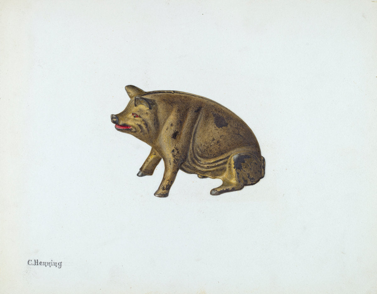 Penny Bank: Pig by Charles Henning (American, active c. 1935), 16X12"(A3)Poster Print