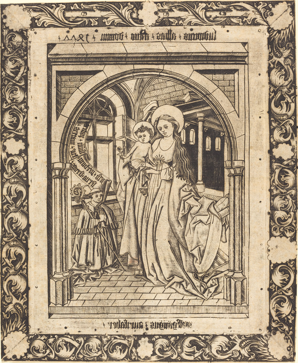 The Madonna and Child with the Abbot Ludwig von Churchwalden by Wolfgang The Goldsmith after Master E.S. (German, active second half 15th century), 16X12"(A3)Poster Print
