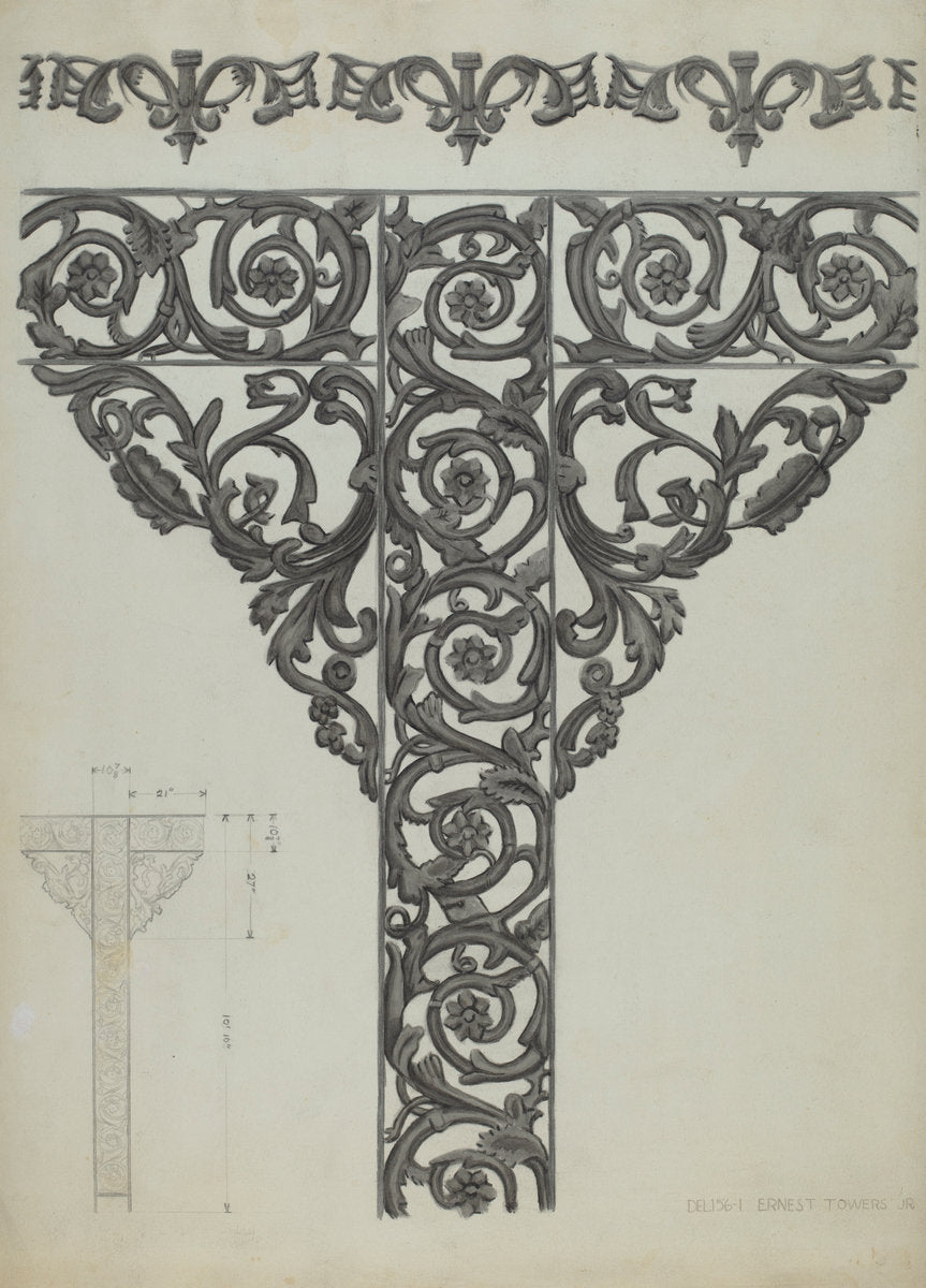 Iron Railing by Ernest A. Towers, Jr. (American, active c. 1935), 16X12"(A3)Poster Print