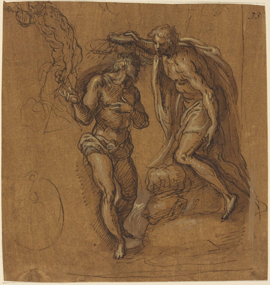Sketch for a Baptism of Christ by Jacopo Palma il Giovane (Venetian, 1544 or 1548 - 1628), 16X12"(A3)Poster Print