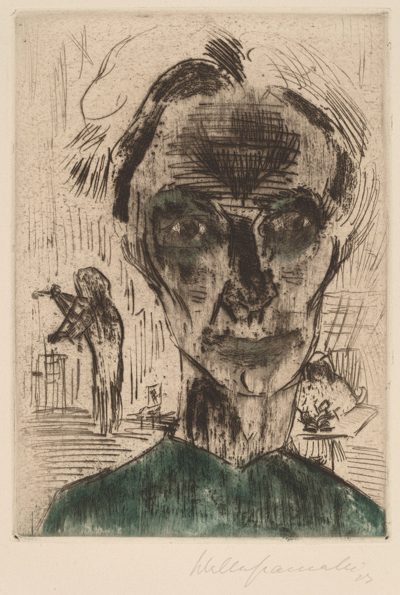 Man in a Room, Self-portrait by Walter Gramatté (German, 1897 - 1929), 16X12"(A3)Poster Print