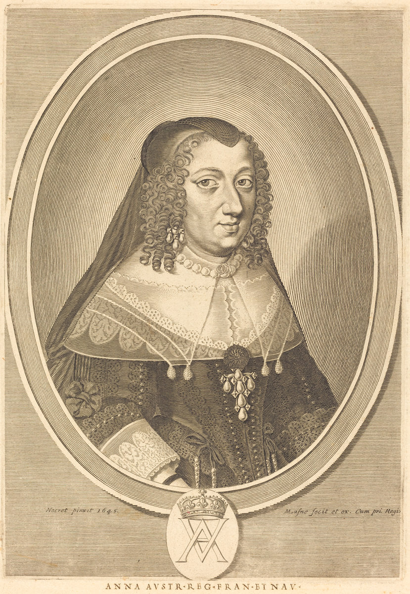 Anne of Austria by Michel Lasne after Jean Nocret (French, 1590 or before - 1667), 16X12"(A3)Poster Print