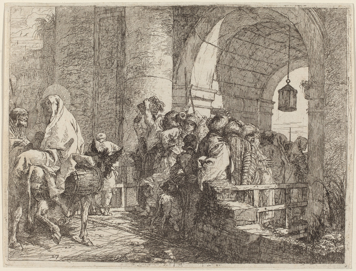 The Holy Family Arriving at a City Gate by Giovanni Domenico Tiepolo (Italian, 1727 - 1804), 16X12"(A3)Poster Print