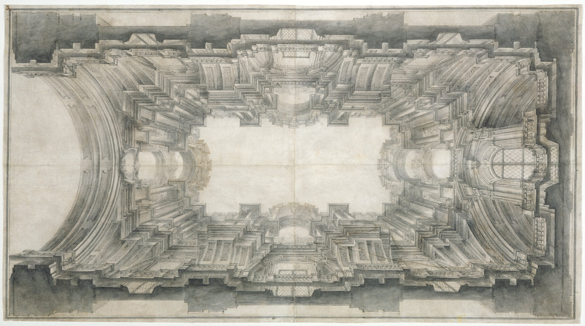 Illusionistic Architecture for the Vault of San Ignazio by Andrea Pozzo (Italian, 1642 - 1709), 16X12"(A3)Poster Print