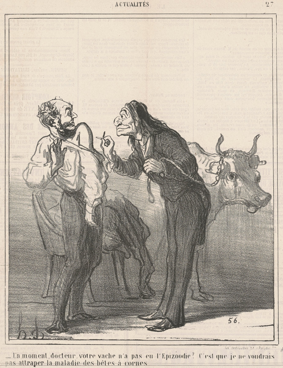 Un moment ... votre vache n'a pas eu l'epizoodie? ... by Honoré Daumier (French, 1808 - 1879), 16X12"(A3)Poster Print