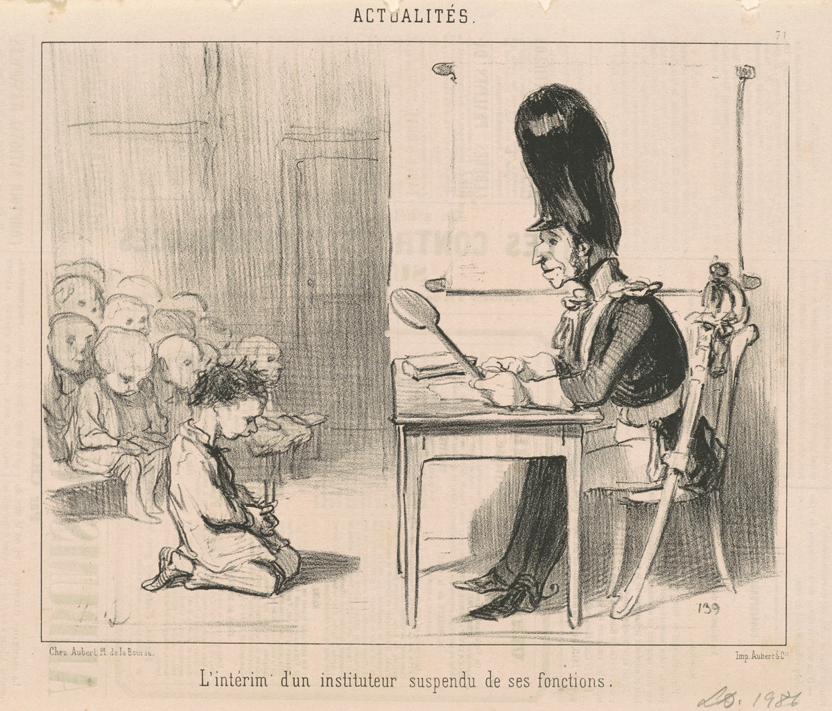 L'intérim d'un instituteur suspen du ... by Honoré Daumier (French, 1808 - 1879), 16X12"(A3)Poster Print