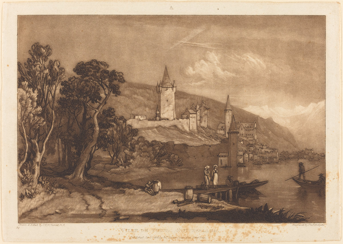 Ville de Thun by Joseph Mallord William Turner and Thomas Hodgetts (British, 1775 - 1851), 16X12"(A3)Poster Print