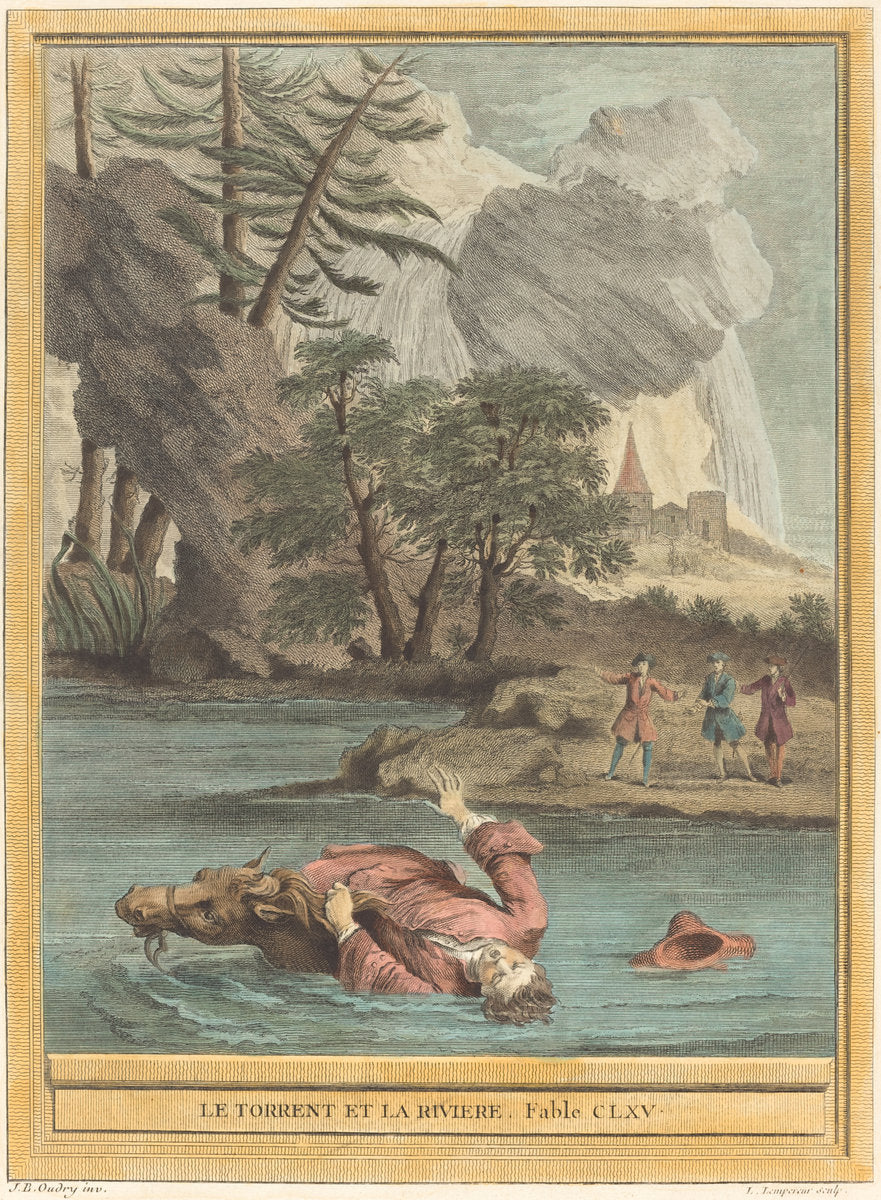 Le torrent et la riviere (The Torrent and theRiver) by Louis-Simon Lempereur after Jean-Baptiste Oudry (French, 1728 - 1807), 16X12"(A3)Poster Print