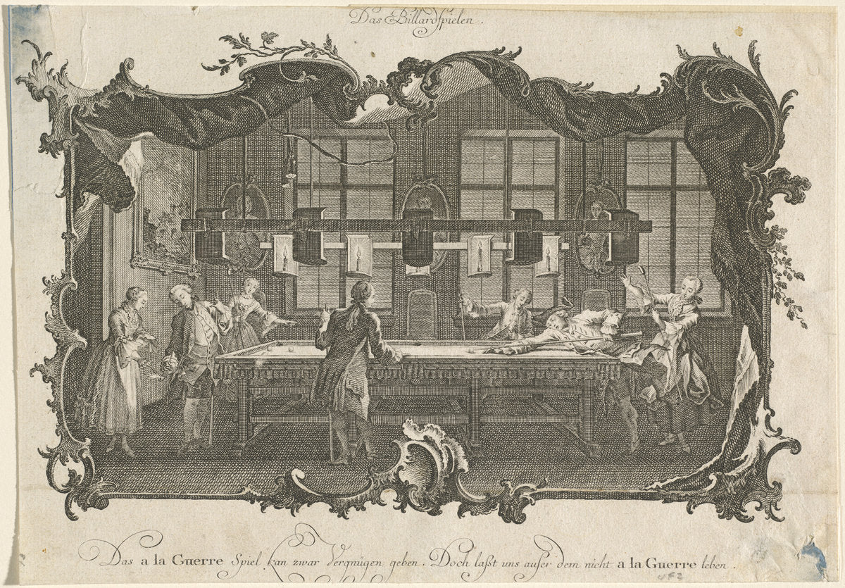 Das Billardspielen (Billiard Players) by Johann Esaias Nilson (German, 1721 - 1788), 16X12"(A3)Poster Print