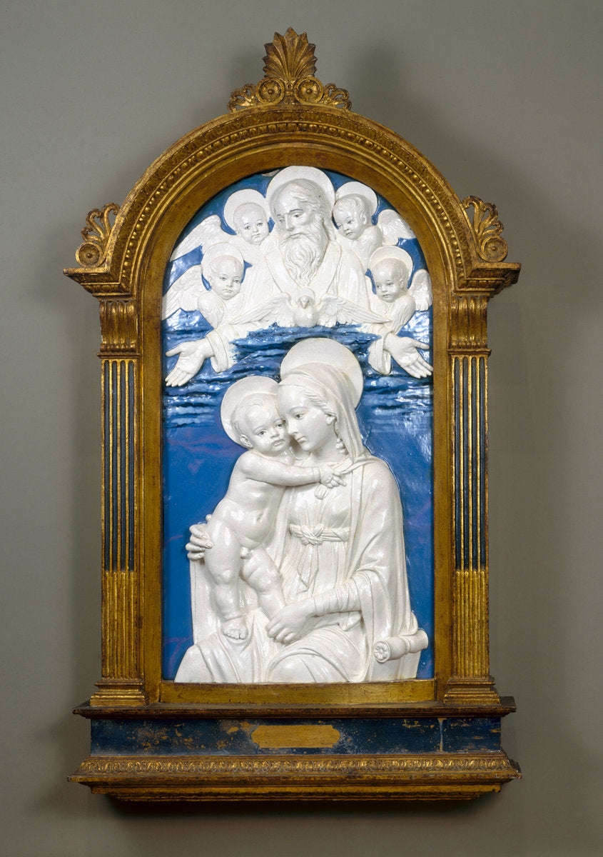 1480/1490 by Studio of Andrea della Robbia (Madonna and Child with God the Father and Cherubim), 16X12"(A3)Poster Print