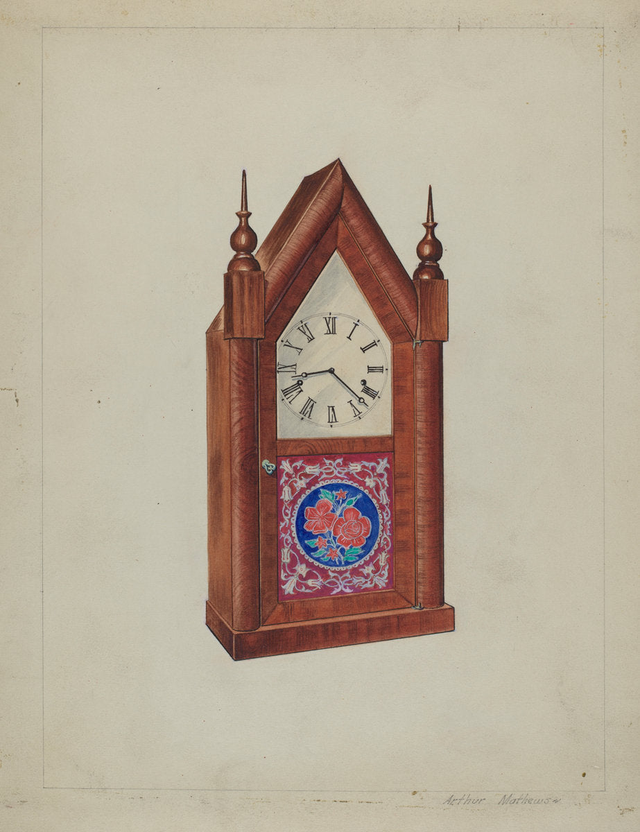 Steeple Clock by Arthur Mathews (American, active c. 1935), 16X12"(A3)Poster Print