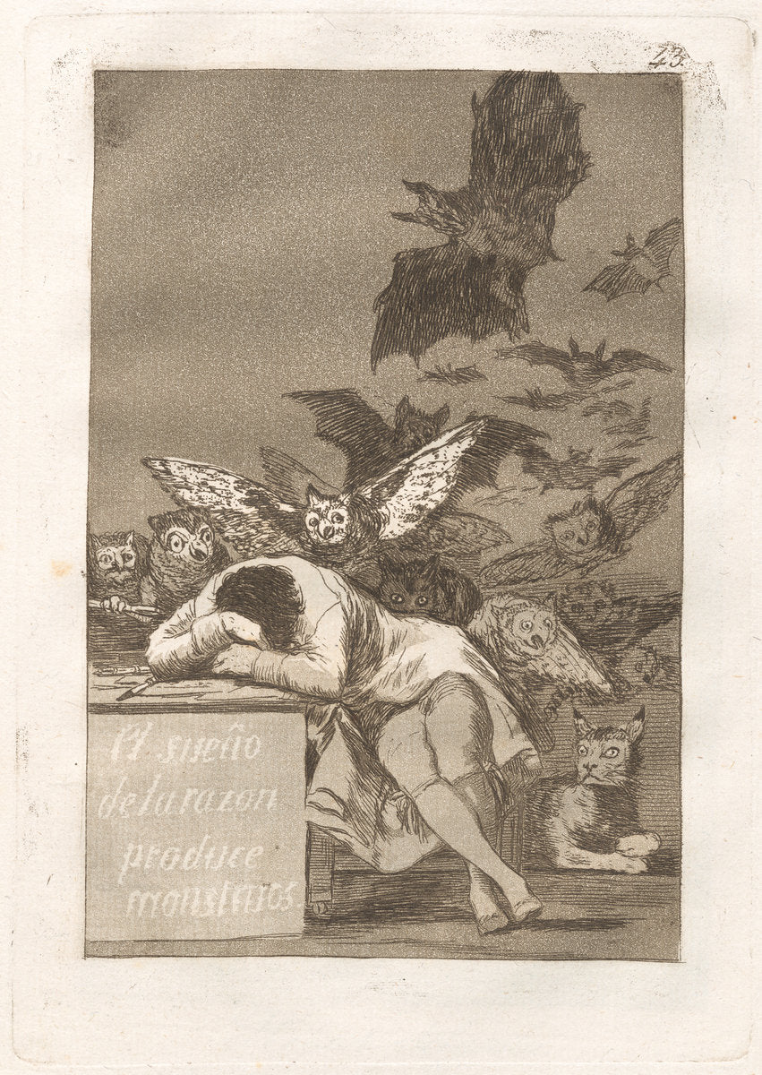 El sueño de la razon produce monstruos (The Sleep of Reason Produces Monsters) by Francisco de Goya (Spanish, 1746 - 1828), 16X12"(A3)Poster Print